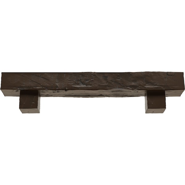 Kit W/ Alamo Corbels, Burnished Mahogany, 6H  X 10D X 60W Hand Hewn Faux Wood Fireplace ManteL